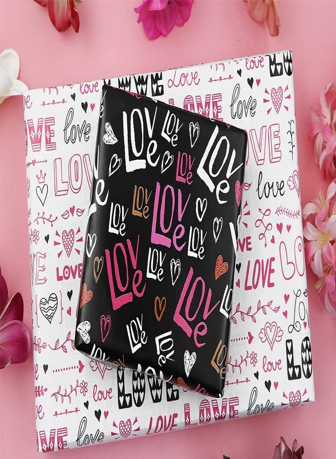 Geluode Valentines Wrapping Paper,6 Sheets 6 Designs Funny Kiss Love Heart Gift Wrapping Paper Adult,Black Pink White Red Gift Wrap Paper Whit 2 Rolls Ribbons For Valentine's Day Wedding Birthday Holiday - Image 5